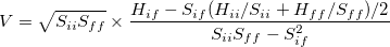 \begin{equation}  \label{eq:coupling} V = \sqrt {S_{ii}S_{ff}} \times \frac{H_{if} - S_{if}(H_{ii}/S_{ii} + H_{ff}/S_{ff})/2}{S_{ii}S_{ff} - S^{2}_{if}} \end{equation}
