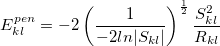\begin{equation} \label{eq:overlap-damping} E^{pen}_{kl} = -2 \left( {1 \over {-2 ln |S_{kl}|}} \right) ^{1 \over 2} {S^2_{kl} \over R_{kl}} \end{equation}