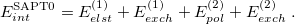 \begin{equation} \label{eq:SAPT_ interaction} E_{int}^{\rm SAPT0} = E^{(1)}_{elst} + E^{(1)}_{exch} + E_{pol}^{(2)} + E_{exch}^{(2)} \;  . \end{equation}