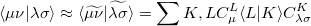 \begin{equation}  \ensuremath{\langle }\mu \nu |\lambda \sigma \ensuremath{\rangle }\approx \ensuremath{\langle }\widetilde{\mu \nu }|\widetilde{\lambda \sigma }\ensuremath{\rangle }= \sum {K,L}C_{\mu }^{L}\ensuremath{\langle }L|K \ensuremath{\rangle }C_{\lambda \sigma }^ K \end{equation}