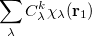 $\displaystyle \sum _{\lambda }C^{k}_{\lambda }\chi _{\lambda }({\bf r}_{1}) \nonumber  $
