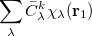 $\displaystyle \sum _{\lambda }\bar{C}^{k}_{\lambda }\chi _{\lambda }({\bf r}_{1}) \nonumber  $