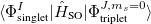 $\displaystyle  \langle \Phi ^ I_{\textrm{singlet}}|{\hat{H}_{\textrm{SO}}|}\Phi ^{J,m_ s=0}_{\textrm{triplet}}\rangle  $