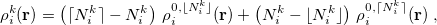 \begin{equation} \label{eq:interpolate} \rho _{i}^{k}(\mathbf{r}) = \left( \lceil N_ i^ k \rceil - N_ i^ k\right) \,  \rho _{i}^{0, \lfloor N_ i^ k \rfloor }(\mathbf{r}) + \left(N_ i^ k - \lfloor N_ i^ k \rfloor \right) \,  \rho _{i}^{0, \lceil N_ i^ k \rceil }(\mathbf{r}) \;  , \end{equation}