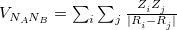 $V_{N_{A}N_{B}} = \sum _{i}\sum _{j} \frac{Z_{i}^{}Z_{j}^{}}{|R_{i}^{}-R_{j}^{}|}$