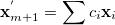 \begin{equation}  \ensuremath{\mathbf{x}}_{m+1}^{'} = \sum c_ i \ensuremath{\mathbf{x}}_ i \end{equation}