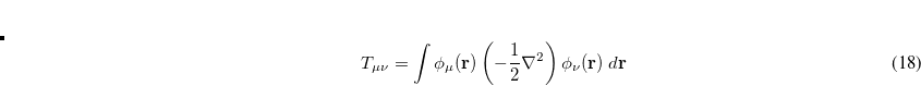 \begin{equation} \label{eq419} V_{\mu \nu } =\int {\phi _\mu ({\rm {\bf r}})\left( {-\sum \limits _ A {\frac{Z_ A }{\left| {{\rm {\bf R}}_{ A} -{\rm {\bf r}}} \right|}} } \right)\phi _\nu ({\rm {\bf r}}) \;  d{\rm {\bf r}}} \end{equation}
