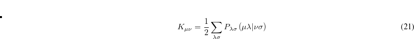 \begin{equation} \label{eq:P(mu,nu)} P_{\mu \nu } =2\sum \limits _{a=1}^{N/2} {C_{\mu a} C_{\nu a} } \end{equation}