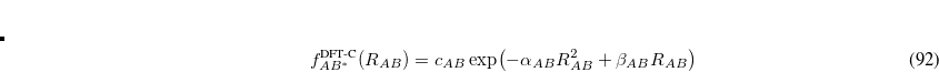 \begin{equation}  d(R_{AB}) = \frac{1}{1+k_{1,AB}(R_{AB}/R_{0,AB})^{-k_{2,AB}}} \end{equation}