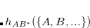 \begin{equation} \label{3b} h_{AB^\ast }(\{ A,B,...\} ) = \left[ 1 + \sum _{C\neq A,B} \frac{N_{C}^{\text {virt}}}{N_{B}^{\text {virt}}} \operatorname {terfc}\left(R_{AC},R_{AB}\right) \operatorname {terfc}\left(R_{BC},R_{AB}\right) \right]^{-1} \end{equation}