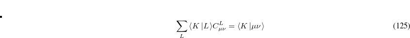 \begin{equation}  \ensuremath{\langle }\mu \nu |\lambda \sigma \ensuremath{\rangle }\approx \ensuremath{\langle }\widetilde{\mu \nu }|\widetilde{\lambda \sigma }\ensuremath{\rangle }= \sum _{K,L}C_{\mu \nu }^{L}\ensuremath{\langle }L|K \ensuremath{\rangle }C_{\lambda \sigma }^ K \end{equation}