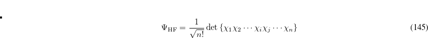 \begin{equation} \label{eq601} \chi _ i =\sum \limits _\mu ^ N {c_{\mu i} \phi _\mu } \end{equation}